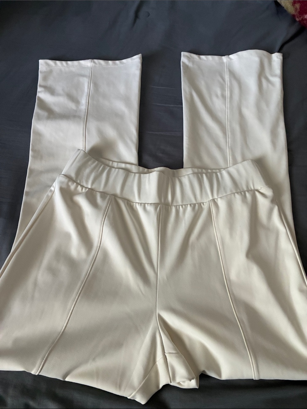 Women's High-Waist Cream Knit Wide-Leg Pants